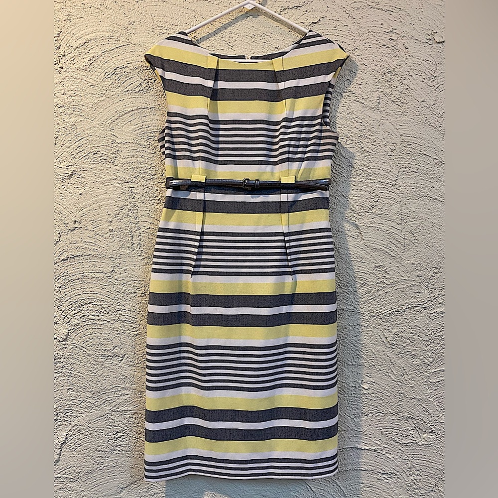 Calvin Klein size 10- yellow, grey and white striped dress